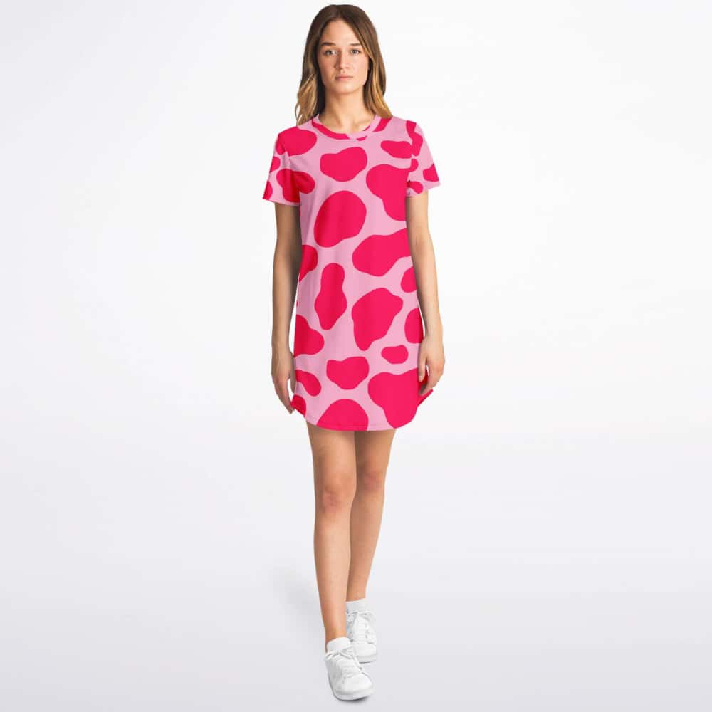 Hot Pink Cow Print T-shirt Dress